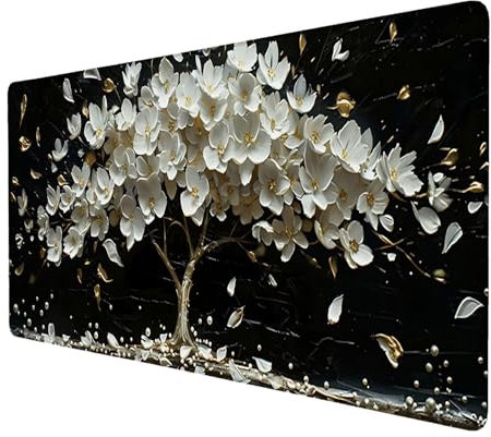Schreibtischunterlage, Baum Mauspad XXL 80 x 40 cm, Erweitertes Gaming-Mauspad mit Genähten Kanten, Rutschfeste Wasserdichte Gummiunterseite Mauspad Romantisch, für Büro, Zuhause, Schreibtisch X-4