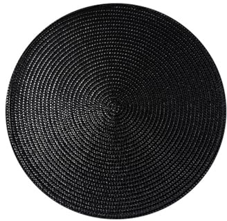 Bishilin Tischsets Abwaschbar Aesthetic 6er Set, Platzsets Waschbar Plastik Rund 34CM Uni Platzdeckchen Schwarz für Küche Speisetisch für Glastisch Esstisch