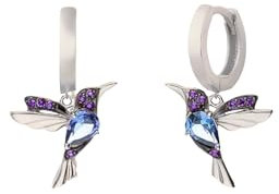 Einzelstück® Ohrringe Paradise Bird Hoops I 925 Sterling Silber Ohrringe im Vogel Design I Kreolen mit blau und pinken Zirkonia Steinen I Allergikerfreundlicher Echtschmuck (Silber)
