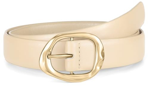 Waist Wow Ledergürtel für Damen Mode Gürtel für Damen für Jeans Hosen Kleid Leder Gürtel mit Gold Schnalle, Beige, S