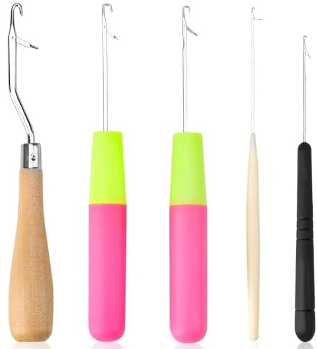5pcs Crochet Hook Bent Latch Hook Crochet Needle Set Tool Knitting Ventilating Needles Crochet Needles for Hair Extension Crafting, Knitting, and Hair Projects