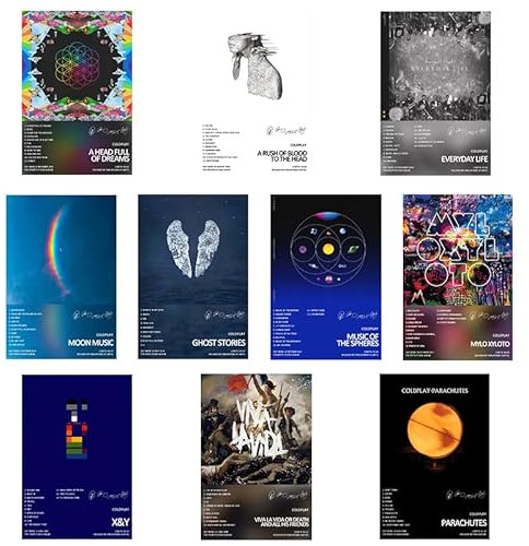 AOFCESQY Coldplay Poster, Albumcover, limitierte Auflage, ungerahmt, 20 x 30 cm, Leinwandposter, Schlafzimmer, Landschaft, Büro, Raumdekoration, Geschenk, 10 Stück