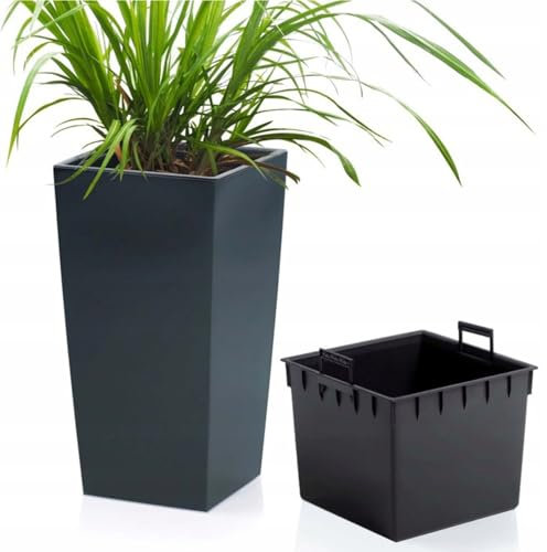 B2C Tall Planter Plant Pot Flower with Insert Indoor Outdoor Garden Patio Home Large Plastic With insert (Anthracite, H32.5cm W17cm)