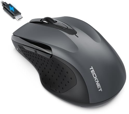 TECKNET Ratón Bluetooth Recargable, Ratón Inalámbrico Silencioso mit Jiggler Multidispositivo (Tri-Mode: BT 5.0/3.0 + 2.4G), 4800DPI Mouse Portátil Ergonómico para Portátiles, Mac OS, Android, Windows