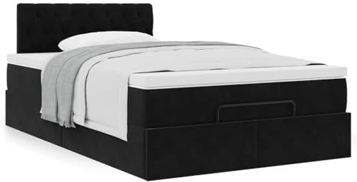 IKAYAA Boxspringbett 120x190 mit Matratze und Bettkasten Boxspringbett mit Stauraum Polsterbett 120x190 mit stauraum Bettgestell mit Lattenrost-Schwarz-120 x 190 cm