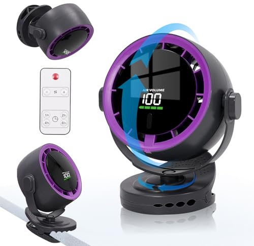 Tischventilator Leise USB, Mini Tragbarer Ventilator mit Clip, 100 Geschwindigkeiten, 720° Drehbar Horizontal und Vertikal, Leistungsstarker Turbo-Luftzirkulator, für Camping/Haus/Schlafzimme/Büro