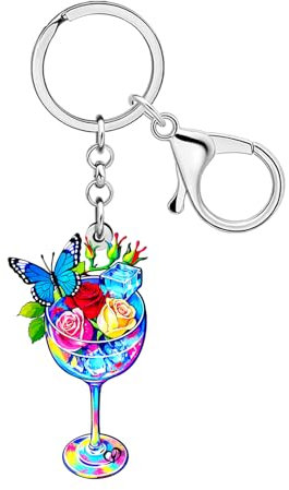 LONYOO Acrylic Funny Cocktail Glass Keychain Accessories Margarita Gifts for Wine Lovers Drinkers Women Purse Backpack Charms (Colorful)