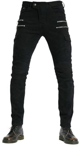 SHAIYOU Pantaloni da Moto da Uomo, Jeans da Moto con Tasche Multiple, Jeans Corazzato Rimovibile Hip & Knee, per Uomini Pantaloni da Motociclista Pantaloni Protettivi da Moto (Nero,XXL)
