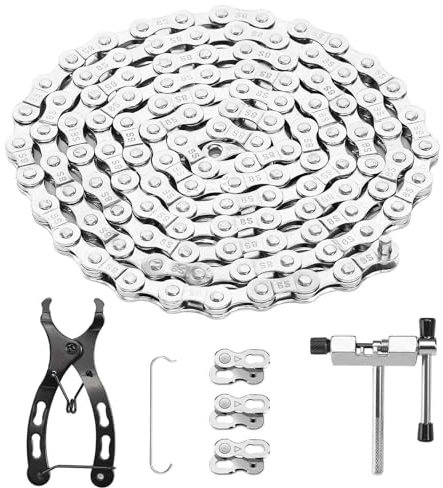 Fahrradkette 6/7/8 Fach Fahrrad Kette Fahrradkette Werkzeug mit Kettenschloss Zange Kettenbrecher und 3 Paar Kettenschloss Fahrradketten für Mountainbike (1/2 x 3/32 Inch 116 Glieder)