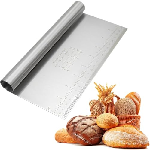 Grande Grattoir À Pâte En Acier Inoxydable Avec Échelle De Mesure,coupe Pate,pizza, Spatule À Pâte - coupe De Cuisine Pour Gâteaux, Cakes, Pizzas, Tartes, Dough (22 x 12cm)