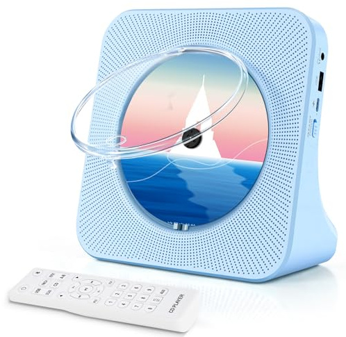 Lettore CD Portatile Casa, CD Player Bluetooth Casse Integrate con Timer | Verticale MP3 Stereo Player, Supporto AUX/USB/Radio, Schermo LCD, Telecomando, Regalo CD Player per Bambini e Genitori (Blu)