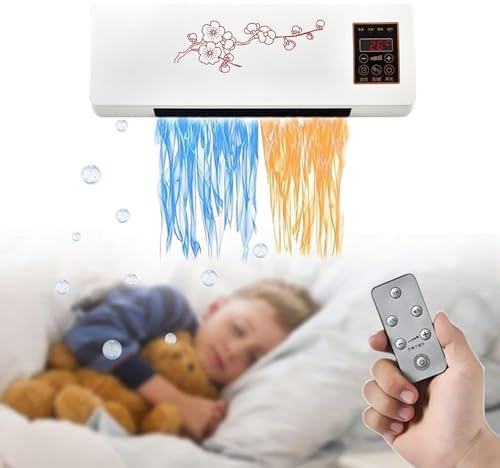 Befoore Aire Acondicionado 2 en 1 portátil de Pared con Ventilador eléctrico, Sistema de calefacción/Aire Natural, sin conductos, con Control Remoto, Ideal for Dormitorio u Oficina en casa.(B)