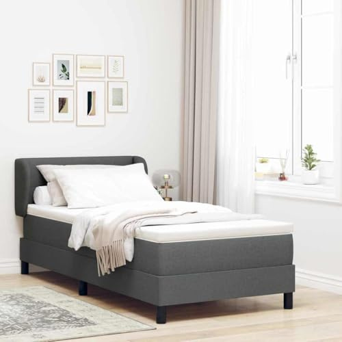 QJBSAVVA Boxspringbett 90x200 cm Dunkelgrau Stoff, verstellbares Kopfteil, inkl. Matratze & Topper, 203x93x88 cm, Modernes Design & Langlebigkeit für Schlafzimmer Jugendzimmer Gästezimmer