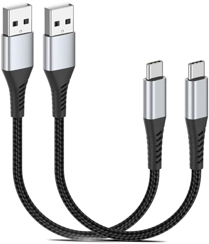 USB C Cable[30CM, 2Pack], Nylon Short USB A to USB C Lead 3A Type C FAST Charging Cord for iPhone 17/16/15 Pro Max, Samsung Galaxy S24 S23 S22 S21, Note 10 9 8, Pixel