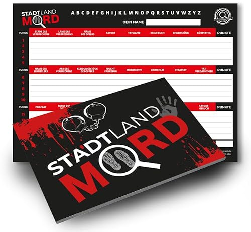 Stadt Land Mord – Crime Edition – Partyspiel – für wahre Ermittler, True-Crime Fans, Krimi Junkies – Geschenkidee – Stadt Land Fluss