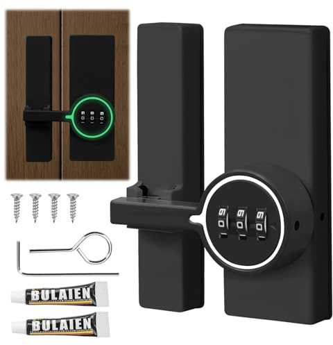 180 Degree Adhesive Barn Door Latch, Garden Gate Lock with Code, 3-Digit Combination Sliding High Security Patio Door Locks, Keyless Sliding Flip Latch Door Lock with Glue and Screws (Fluorescence)