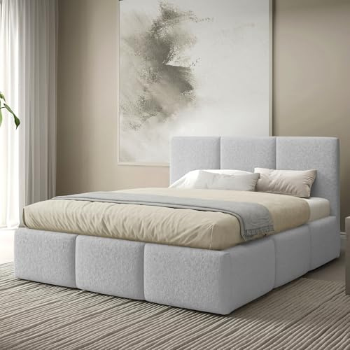 Home Collective Polsterbett Bett Doppelbett mit Bettkasten Bettgestell mit Lattenrost 140x200 160x200 180x200 weich gepolstert modernes Design Schlafzimmer Jugendzimmer Möbel | Hellgrau 160x200 cm