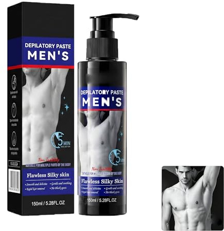 Crema Depilatoria Uomo, Sotto la Doccia per Petto e Corpo e Zone Sensibili, Azione Rapida e Delicata, Pelle Liscia e Morbida a Lungo, Adatto per Uso Quotidiano, 150ml