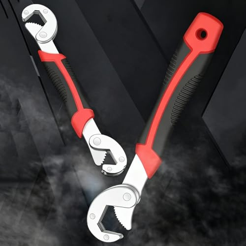 Holy Feather Chrome Vanadium Steel Adjustable Wrench Set 2-Piece – Short 6-22mm & Long 22-32mm, Hook Jaw Grip, Rubber Handle
