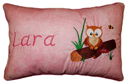 Momelie Großes rosa Schmusekissen * Kuschelkissen * Eule * mit Namen Bestickt * ca. 25 * 40 cm groß * SK-pi_0102