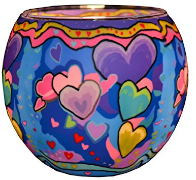Plaristo Freundschaft 11 cm Glowing Teelichthalter, Glas, Mehrfarbig, 10,5 x 10,5 x 9 cm