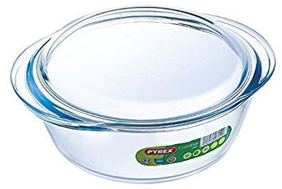 Pyrex Classic Casserole ronde en verre avec couvercle T101A008 - 2 l - Compatible avec les cuisinières à gaz, électriques et vitrocéramiques - Passe au lave-vaisselle et au four