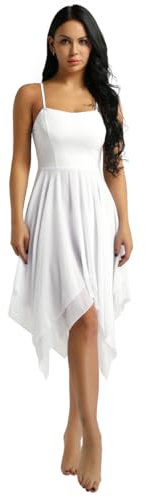 IEFIEL Asymétrique Robe de Soirée Cocktail Femme Bretelles Robe de Ballet Danse Latine Jazz Classique Spectacle Taille Haute Blanc S