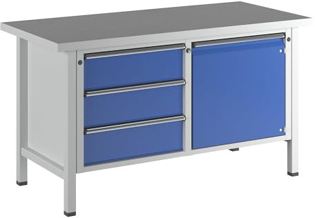 ANKE | Werkbank | Gestellbauweise Serie V | 3 Schubladen | Tür 540 mm | Universalplatte | Vollauszug