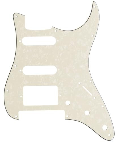 Musiclily Pro 11 Löcher HSS Moderner Stil Strat Pickguard Gitarren Schlagbrett für Fender American/Mexican Standard Stratocaster Modern Style mit Floyd Rose Steg Cut, 4 lagig Parchment Pearl
