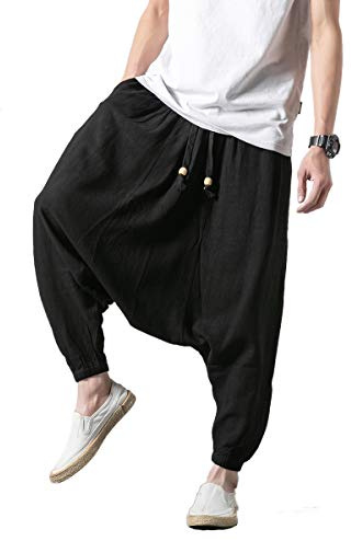 Seidarise Pantalones harén para hombre, entrepierna caída, pantalones Genie de talla grande, harén jogge globo, yoga, Negro, X-Large