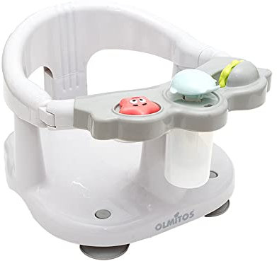 Olmitos - Asiento De Baño - Ergonómico Y Seguro - Con Barra Para Una Facil Colocación Del Bebé - Con Ventosas Para Fijación y 3 juegos (Gris)