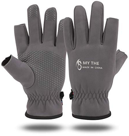 QKURT Angelhandschuhe, Winter Thermo Anti-Rutsch Handschuhe wasserdichte Handschuhe mit 2-Finger-Cut Schießhandschuh