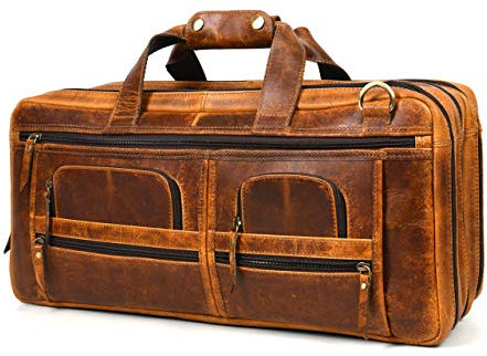 Chef Knife Bag Holds 20 Plus Knives |Steel Meat Cleaver | Large Storage Compartments | Durable Professional Knife Carrier (Light Stress Brown, Leather)