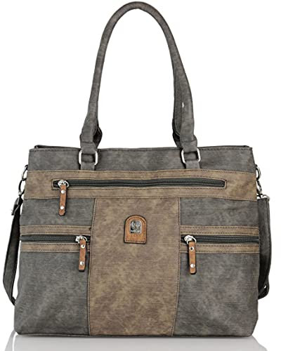 irisaa Handtasche Damen Shopper Mittelgroß Schultertasche Multifunktionale Henkeltasche Umhängetasche mit Abnehmbarem Schulterriemen und vielen Fächern, Damen Tasche:Anthrazit