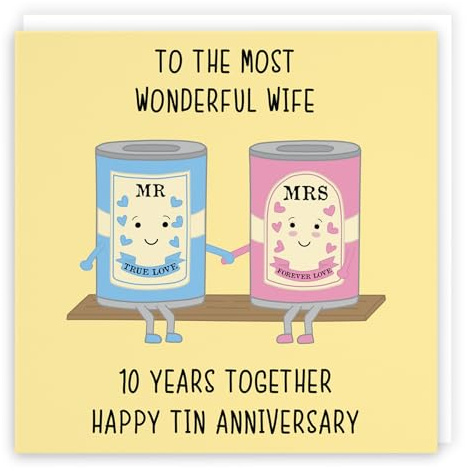 Hunts England - Wife 10th Anniversary Card - To The Most Wonderful Wife - 10 Years Together - Happy Tin Anniversary - Iconic Collection