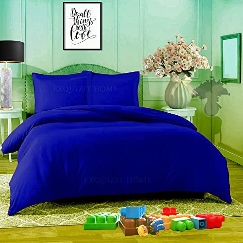 EXQUIZIT HOME® Duvet Quilt Cover Bedding Set with Matching Pillowcases Easy Care Plain Dyed Poly Cotton Soft Wrinkle Resistant Hotel Quality Machine Washable Bedding (Royal Blue, King)