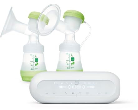Mam 2-in-1 Doppel-Milchpumpe, elektrisch und manuell, enthält 1 x weiche Silikonbecher, 2 x Easy Start Anti-Colic Flasche 160 ml mit Saugern Größe 1 (0+), 2 x Unisex-Milch- und Lebensmittelbehälter.