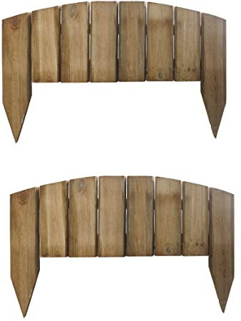 Curved Top Wooden Picket Log Edging Garden Wood Border Fencing Timber Lawn Roll Border Fence Set of 2