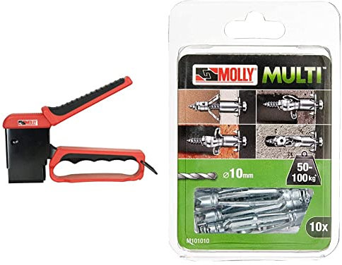 Molly - M71921-XJ Kit de pince + 40 chevilles métalliques à expansion (4 x 33 mm et 5 x 36 mm) et Pince, Roug et Noir & M101010-XJ Molly Multi Chevilles métal avec vis agglo, Gris, Set de 10 Pièces