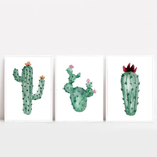 Din A4 Kunstdruck ohne Rahmen - 3er Set - Kaktus - Kakteen Sukkulente Aquarell Druck Poster Bild