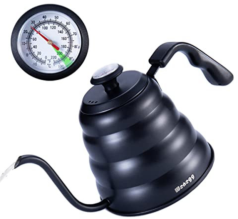 Pour Over Coffee Kettle with Thermometer for Exact Temperature 40 fl oz - Premium Stainless Steel Gooseneck Tea Kettle for Drip Coffee, French Press and Tea (Black)