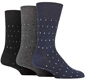 SockShop Gentle Grip Mens Patterned Socks Argyle Striped Spotty Geometric Design, Casual Everyday Wear, Honeycomb Top Comfort Cuff, Pack of 3 - Micro Rectangle Black/Navy/Charcoal 6-11