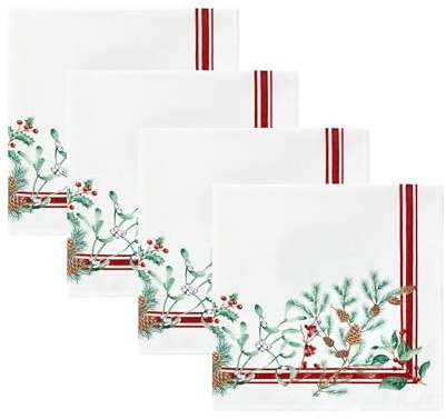 Elrene Home Fashions Winter Holiday Berry Christmas Cloth Napkin, Set of 4, 17X17, Multi