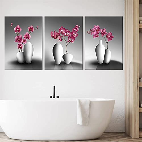 3pcs Diamond Painting Rosa Blumen-Orchideen-Vase Diamant Painting Bilder DIY 5D Full Strass Stickerei Diamant Malere Kits für Erwachsene Kinder Kreuzstich Home Wand Dekoration Square Drill,40x50cm
