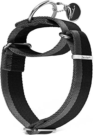 Dazzber Martingal Halsbänder für Mittel/Große Hunde 4cm Breites, Extra Starkes, Verstellbar, Hohe Farbechtheit- Nylon 2 Farbe Gestreift Weit Hundehalsband (Schwarz & Grau, Mittel, 4cm Breit)