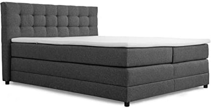 domyou Raven Premium Boxspringbett 180x200 cm Doppelbett Kopfteil Bett Polsterbett Bett mit Matratze Schlafzimmer Möbel mit Topper Bett mit Stauraum Holz Lattenrost Familienbett Jugendbett Dunkelgrau