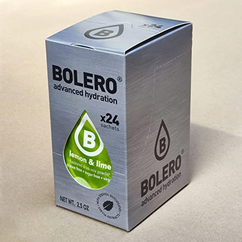 Bolero Drink 24 Bustine 3 gr grammi Sticks Frutta Preparato Polvere Solubile Per Bevanda Fresca in Acqua Prodotto, 72 grammi dolcificato alla stevia (Lemon & Lime)