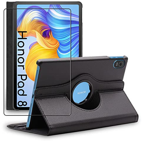 ebestStar - Coque pour Honor Pad 8, Etui Rotatif 360, Housse Protection PU Cuir, Noir + Verre Trempé