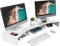 FITUEYES Dual Monitor Stand Wood PC Laptop Computer Screen Riser, 3 Shelf Swivel Length Adjustable, Home Office Supplies, Desk Organzier, Max Load 20kg, White