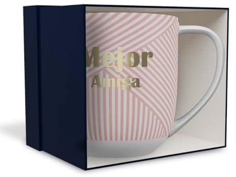 DRAEGER PARIS 1886 - Taza de Cerámica 320ml Mensaje Mejor Amiga - Diseño Chic en Azul o Rosa con Detalles en Oro Caliente - Apta para Lavavajillas, No Microondas - Caja de Regalo Elegante